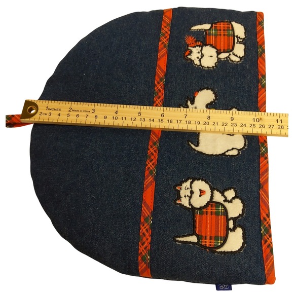 Denim Tea Cozy Tea Cosy Cover Plaid Scottie Dog Embroidered Farmhouse Kitchen - Picture 8 of 8